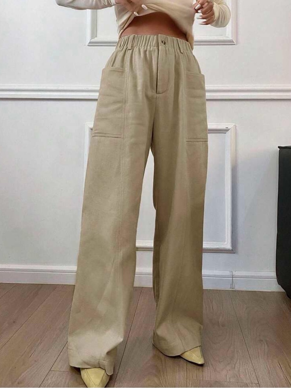 SHEIN Livesso Elastic Waist Patchwork Straight Leg Pants
